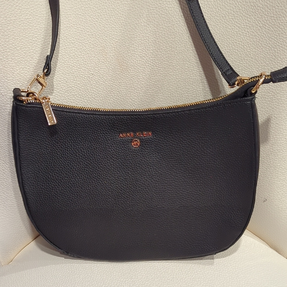 Anne Klein Black Crossbody Bag with Gold Details